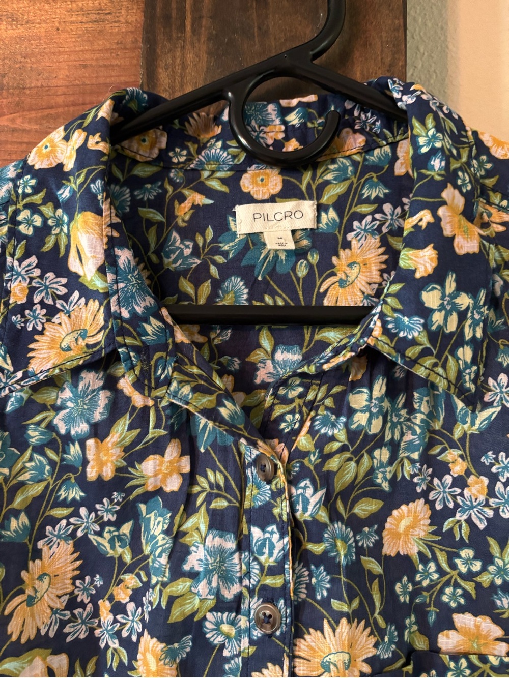 Pilcro Anthropologie Aly Puff-Sleeve Shirt in Navy Floral size M - Picture 7 of 12